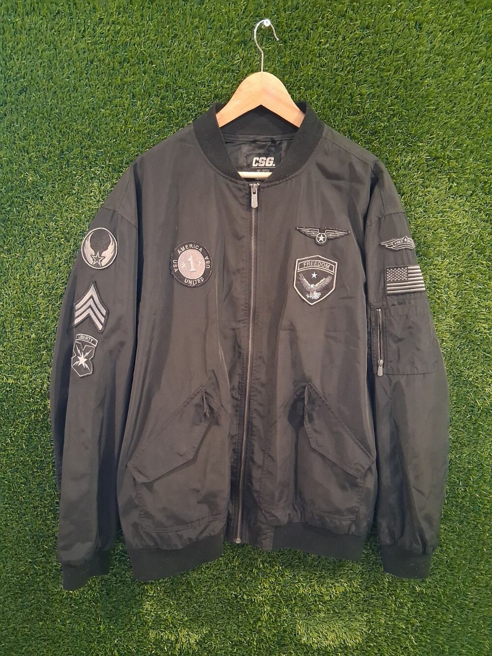 CSG Champs MA-1 Bomber Jacket Men's 2XL Black Flight Windbreaker Military...